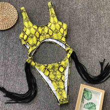 Load image into Gallery viewer, 2021 New Sexy Leopard Swimwear Tummy Cut Out One Piece Swimsuit Female Tassel Bather Hollow Out Bathing Suit Swim Wear Lady 3880