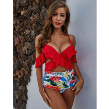 Load image into Gallery viewer, 2021 New Sexy Ruffle High Waist Bikini Swimwear Women Swimsuit Cross Bikini Set Off The Shoulder Bathing Suits Summer Beach Wear