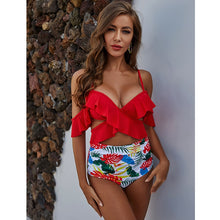 Load image into Gallery viewer, 2021 New Sexy Ruffle High Waist Bikini Swimwear Women Swimsuit Cross Bikini Set Off The Shoulder Bathing Suits Summer Beach Wear