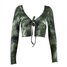 Load image into Gallery viewer, 2021 New Sexy Women&#39;s Tshirt Autumn Tie-Dye Lace-Up Tee Tops Korean Fashion High Waist Short t Shirt Blue V Neck Camiseta