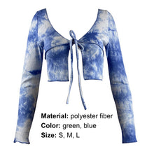 Load image into Gallery viewer, 2021 New Sexy Women&#39;s Tshirt Autumn Tie-Dye Lace-Up Tee Tops Korean Fashion High Waist Short t Shirt Blue V Neck Camiseta
