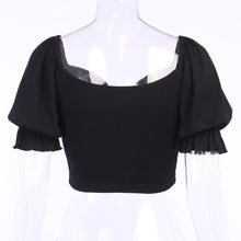 Load image into Gallery viewer, 2021 New Sexy Zipper Crop Top Women Casual Spring Summer  V Neck Ladies Flare Sleeve Solid Short Pullover Tops Female