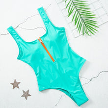 Load image into Gallery viewer, 2021 New Sexy Zipper One Piece Swimsuit Women Solid Swimwear Bodysuit Swimsuit Push Up Monokini Bathing Suit Summer Beachwear XL