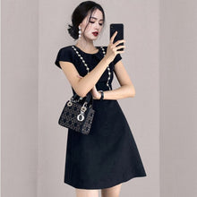 Load image into Gallery viewer, 2021 New Spring And Autumn Fashion Casual Short Sleeve V-neck Nail Drill Waist Show Thin Sexy Lace Dress