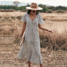 Load image into Gallery viewer, 2021 New Spring Print Long Dress Women V Neck Short Sleeve Lace Up Button Dress For Woman Sexy Leopard Summer Dress