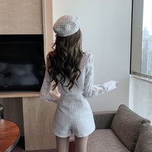 Load image into Gallery viewer, 2021 New Spring Two piece set Women Lace Embroidery Hollow out  Ruffles Shirt Top + Tweed Short pants Suits