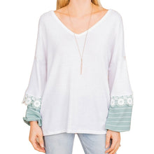 Load image into Gallery viewer, 2021 New Spring Women Blouse V Neck Long Sleeve Lace Pullovers Casual  Patchwork Stiped Loose Ladies Blouses and Shirts Blusas