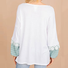 Load image into Gallery viewer, 2021 New Spring Women Blouse V Neck Long Sleeve Lace Pullovers Casual  Patchwork Stiped Loose Ladies Blouses and Shirts Blusas