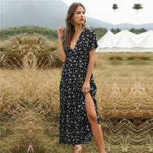 Load image into Gallery viewer, 2021 New Spring Women&#39;s Bohemian Ruffled Floral Printed Dress Sexy Boho Style Deep V-neck Long Summer Dress