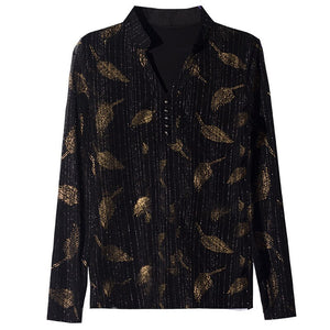 2021 New Spring Women's Tops Fashion Feather Print Base T-Shirt Long Sleeve Mesh Black V-Neck Women Tees Plus Size Blusas