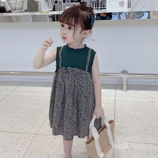 2021 New Style 1-6 Years Old Girls Princess Skirt Summer Cotton Children's Fake Two-piece Dress Girl Cute Female Baby Kids Dress