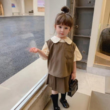 Load image into Gallery viewer, 2021 New Style Girls&#39; Summer Suit Three-piece Suits Children&#39;s Pleated Princess Skirt Suit Three Piece Puff Sleeve Shirt Clothes