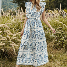 Load image into Gallery viewer, 2021 New Summer Beach Maxi Dress Women Floral Print Boho Long Dress Ruffles Casual O-Neck Sleeveless Sexy Party Dress Robe