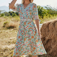 Load image into Gallery viewer, 2021 New Summer Beach Maxi Dress Women Floral Print Boho Long Dress Ruffles Casual V-Neck Short Sleeve Sexy Party Dress Robe