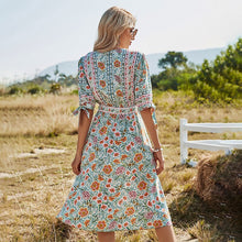 Load image into Gallery viewer, 2021 New Summer Beach Maxi Dress Women Floral Print Boho Long Dress Ruffles Casual V-Neck Short Sleeve Sexy Party Dress Robe