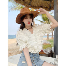 Load image into Gallery viewer, 2021 New Summer Cascading Ruffles Sexy V-Neck Puff Sleeve Women Sweet Solid Color Chic Pullover Blouse Top