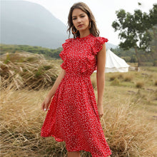 Load image into Gallery viewer, 2021 New Summer Dot Print Dress Women Casual Butterfly Sleeve Ruffles Medium Long Chiffon Dress