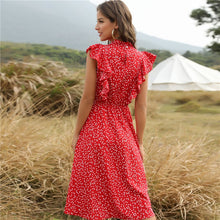 Load image into Gallery viewer, 2021 New Summer Dot Print Dress Women Casual Butterfly Sleeve Ruffles Medium Long Chiffon Dress