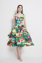 Load image into Gallery viewer, 2021 New Summer Fashion Floral Print Beach Dress Women&#39;s Spaghetti Strap Backless Sexy Layers Cake Ruffles Long Dress
