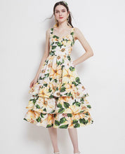 Load image into Gallery viewer, 2021 New Summer Fashion Floral Print Beach Dress Women&#39;s Spaghetti Strap Backless Sexy Layers Cake Ruffles Long Dress