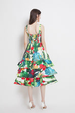 Load image into Gallery viewer, 2021 New Summer Fashion Floral Print Beach Dress Women&#39;s Spaghetti Strap Backless Sexy Layers Cake Ruffles Long Dress