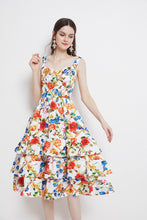 Load image into Gallery viewer, 2021 New Summer Fashion Floral Print Beach Dress Women&#39;s Spaghetti Strap Backless Sexy Layers Cake Ruffles Long Dress