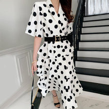 Load image into Gallery viewer, 2021 New Summer Fashion Work Wear Notched Collar Elegant Double Breasted Ruffles OL Casual Dresses Female Vestidos