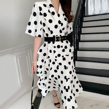 Load image into Gallery viewer, 2021 New Summer Fashion Work Wear Notched Collar Elegant Double Breasted Ruffles OL Casual Dresses Female Vestidos