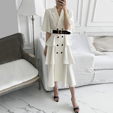 Load image into Gallery viewer, 2021 New Summer Fashion Work Wear Notched Collar Elegant Double Breasted Ruffles OL Casual Dresses Female Vestidos