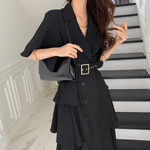 Load image into Gallery viewer, 2021 New Summer Fashion Work Wear Notched Collar Elegant Double Breasted Ruffles OL Casual Dresses Female Vestidos