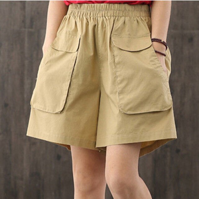 2021 New Summer Knee-length Elastic-waist Shorts Women Casual Solid Large-size 5XL Cotton Korean Loose Womens Shorts Pockets