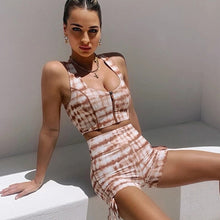 Load image into Gallery viewer, 2021 New Summer Leisure Two-Piece Stitching Printed Zipper Sleeveless Vest Pleated Shorts Suit Tide