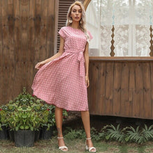 Load image into Gallery viewer, 2021 New Summer Polka Dots Sleeveless Pleated Dresses For Women High Waist Midi Elegant Office Green Lady Dinner Party Clothes