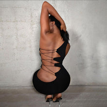 Load image into Gallery viewer, 2021 New Summer Sexy Bandage Backless Dress Women Solid Color One Shoulder Hip Ladies Slim Hollow Out Party Bodycon Dress