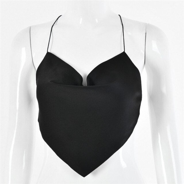 2021 New Summer Sexy Heart -shaped Spaghetti Strap Short Women Tank Top Solid Bandage Draped Backless Strapless Crop Top