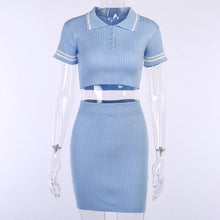 Load image into Gallery viewer, 2021 New Summer Sexy Knitted Skirt Set Women Casual V Neck Crop Top Suits Sexy Party Outfits Lady 2 Piece Sets