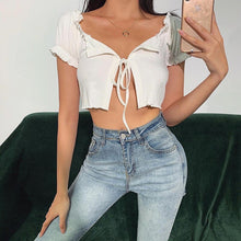 Load image into Gallery viewer, 2021 New Summer Sexy Lace Up Crop Top Women Casual Solid Butterfly Sleeve Bodycon Ladies Short Cardigan Top