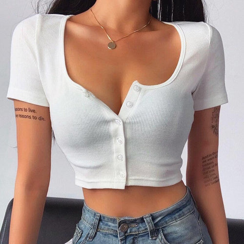 2021 New Summer Sexy Solid Tank Top For Women Casual Short Sleeve Button Knitted Cardigan Slim Crop Top Female