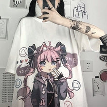 Load image into Gallery viewer, 2021 New Summer Short-Sleeved Female Students Korean Version Of Loose Harajuku Style Comics Ins Wild Top White T-Shirt Trend