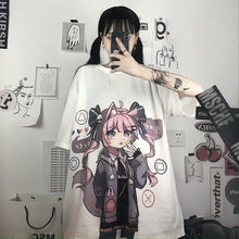 Load image into Gallery viewer, 2021 New Summer Short-Sleeved Female Students Korean Version Of Loose Harajuku Style Comics Ins Wild Top White T-Shirt Trend