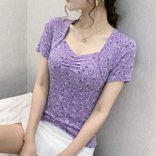 Load image into Gallery viewer, 2021 New Summer Sweet Floral Women&#39;s t-shirt Fashion Casual Short Sleeve V-Neck Tops Shirt Plus Size Blusas Tees