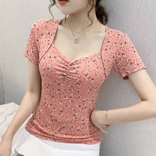 Load image into Gallery viewer, 2021 New Summer Sweet Floral Women&#39;s t-shirt Fashion Casual Short Sleeve V-Neck Tops Shirt Plus Size Blusas Tees