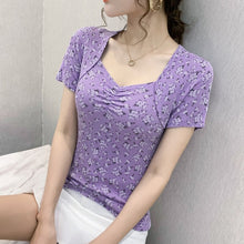 Load image into Gallery viewer, 2021 New Summer Sweet Floral Women&#39;s t-shirt Fashion Casual Short Sleeve V-Neck Tops Shirt Plus Size Blusas Tees