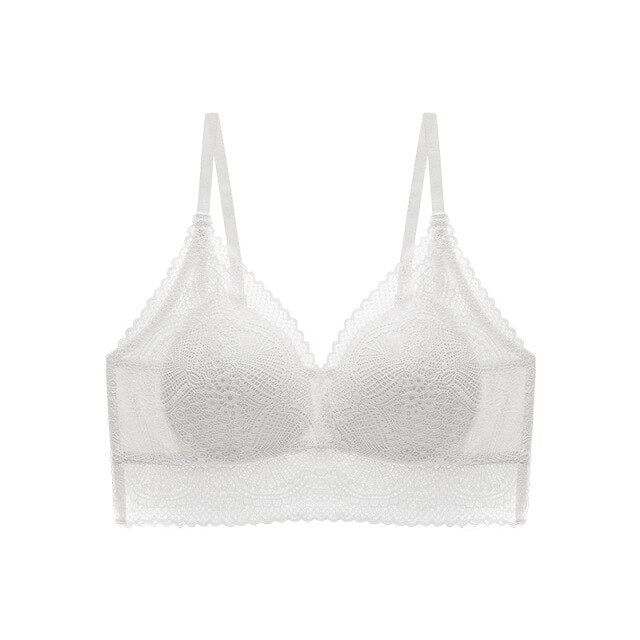 2021 New Summer Triangle Cup Lace Bra For Women Seamless Push Up Underwear Small Chest Bra One Piece Thin Sexy Lace Floral Bra