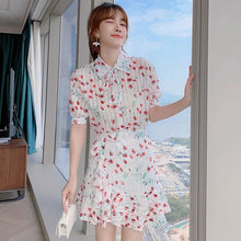 Load image into Gallery viewer, 2021 New Summer Two-piece Set Women Chiffon Flower Print Lapel Short Sleeve Blouses + Ruffles Mini Skirt  Female Sweet Outfit