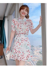 Load image into Gallery viewer, 2021 New Summer Two-piece Set Women Chiffon Flower Print Lapel Short Sleeve Blouses + Ruffles Mini Skirt  Female Sweet Outfit