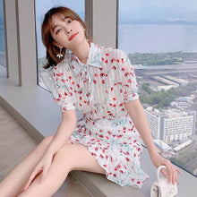 Load image into Gallery viewer, 2021 New Summer Two-piece Set Women Chiffon Flower Print Lapel Short Sleeve Blouses + Ruffles Mini Skirt  Female Sweet Outfit