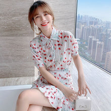 Load image into Gallery viewer, 2021 New Summer Two-piece Set Women Chiffon Flower Print Lapel Short Sleeve Blouses + Ruffles Mini Skirt  Female Sweet Outfit