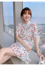 Load image into Gallery viewer, 2021 New Summer Two-piece Set Women Chiffon Flower Print Lapel Short Sleeve Blouses + Ruffles Mini Skirt  Female Sweet Outfit