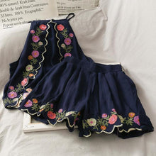 Load image into Gallery viewer, 2021 New Summer Women 2-piece Set Cotton Linen Embroidery Strapless Halter Top + Elastic Waist Loose Shorts Ladies Clothing Wear
